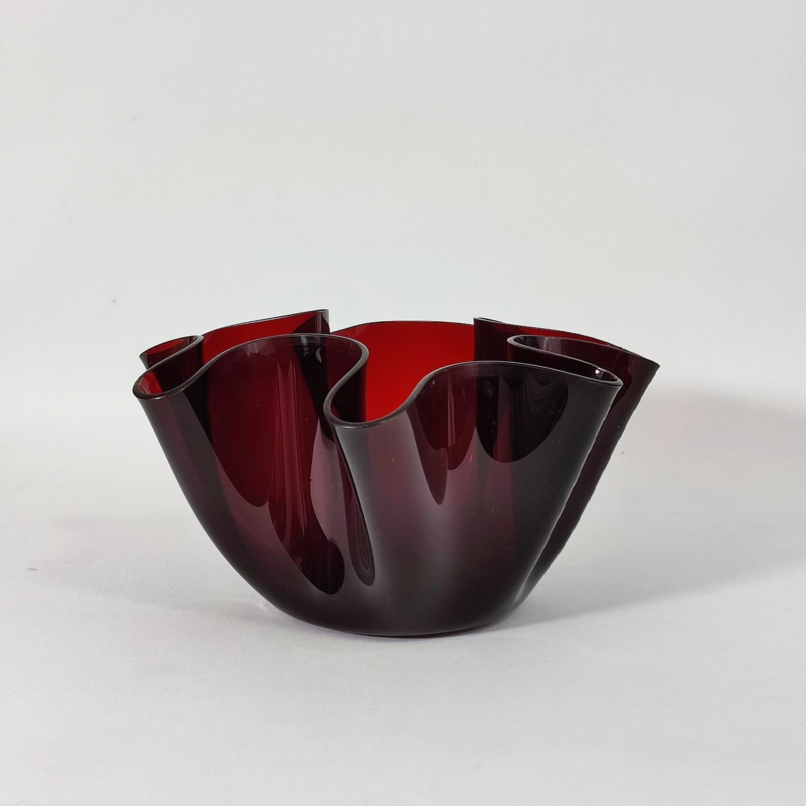 Italian Fontana Arte Rare Cartoccio Vase in Ruby Red Glass For Sale