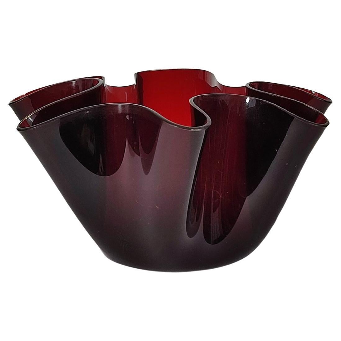 Seltene Cartoccio-Vase aus rubinrotem Glas von Fontana Arte