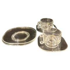 Service à café/thé en verre rare avec assiette à dessert de Joe Colombo pour Arno