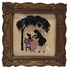rare Glass-painting: Romantic Biedermeier scene, signed “ELLA”