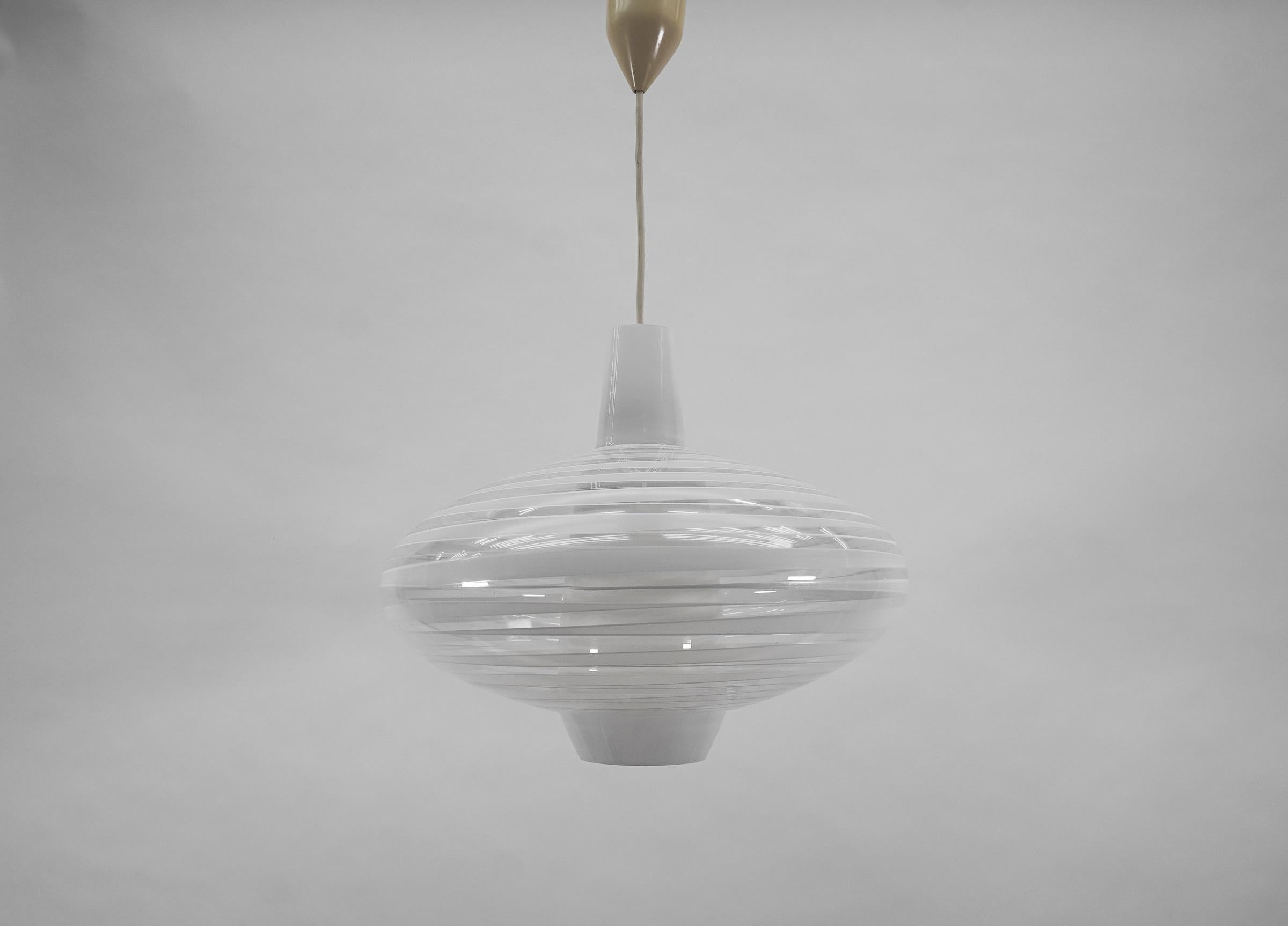 Ceiling lamp by Aloys Ferdinand Gangkofner for Peill & Putzler. Germany Düren 1960s.

Exterior: Light glass with frosted decor
Interior: Opal overlay

The design is by Aloys Gangkofner, model Bari, he worked after Wagenfeld from 1953 - 1956 for