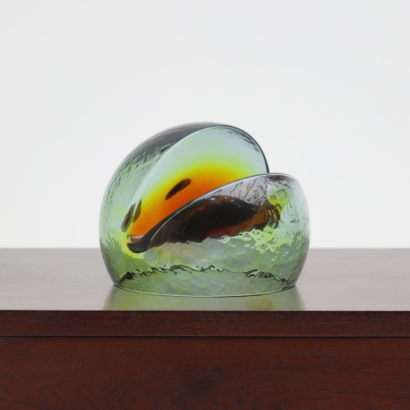 Rare large abstract glass sculpture by Toni Zuccheri for VeArt, 1970s Italy. The sculpture was originally intended as a desk object (paper holder, correspondence holder or magazine rack) and was created in different colors and size variations. As