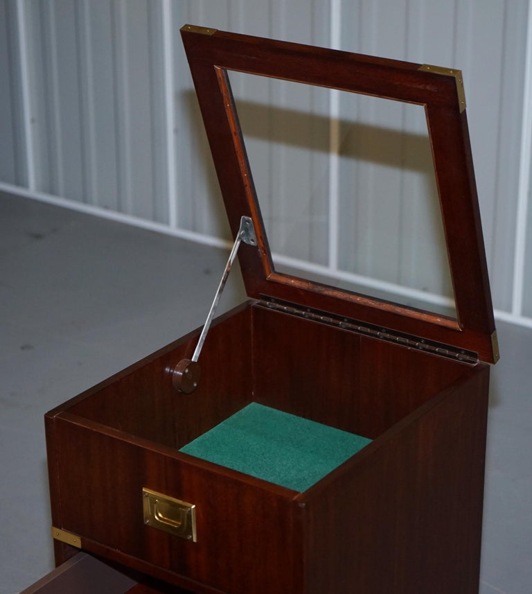 Rare Glass Top Display Case Military Campaign Side End Table Chest of
