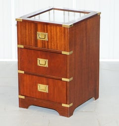 Rare Glass Top Display Case Military Campaign Side End Table Chest of Drawers