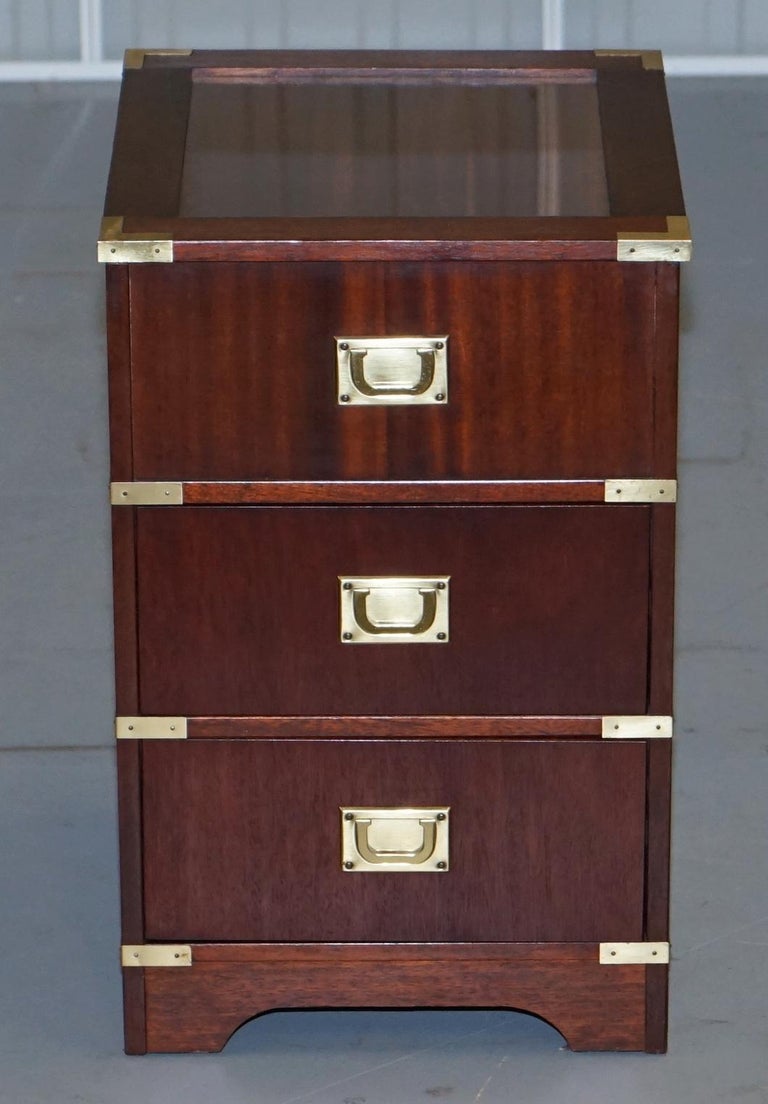 Rare Glass Top Display Case Military Campaign Side End Table Chest of