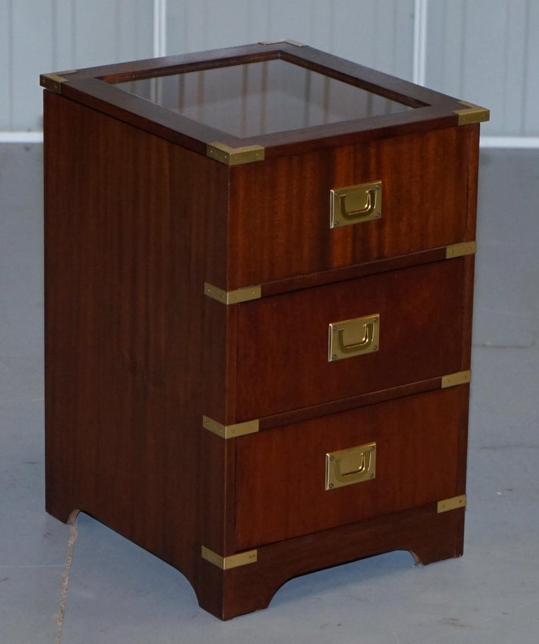 Rare Glass Top Display Case Military Campaign Side End Table Chest of