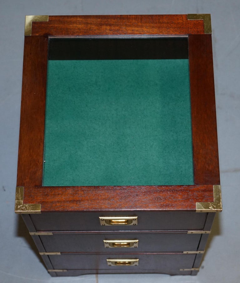 Rare Glass Top Display Case Military Campaign Side End Table Chest of