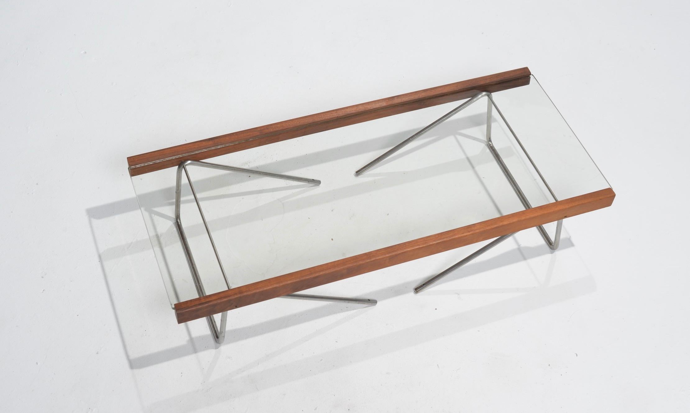 Mid-Century Modern Rare table basse réglable en verre et bois de Bill Lam en vente