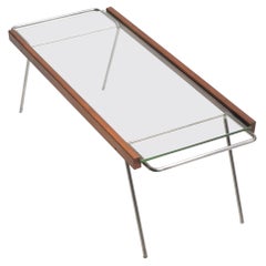 Rare table basse réglable en verre et bois de Bill Lam