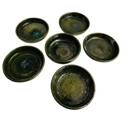 Rare Glazed Ceramic French Bowls Marked AP, Set of Six