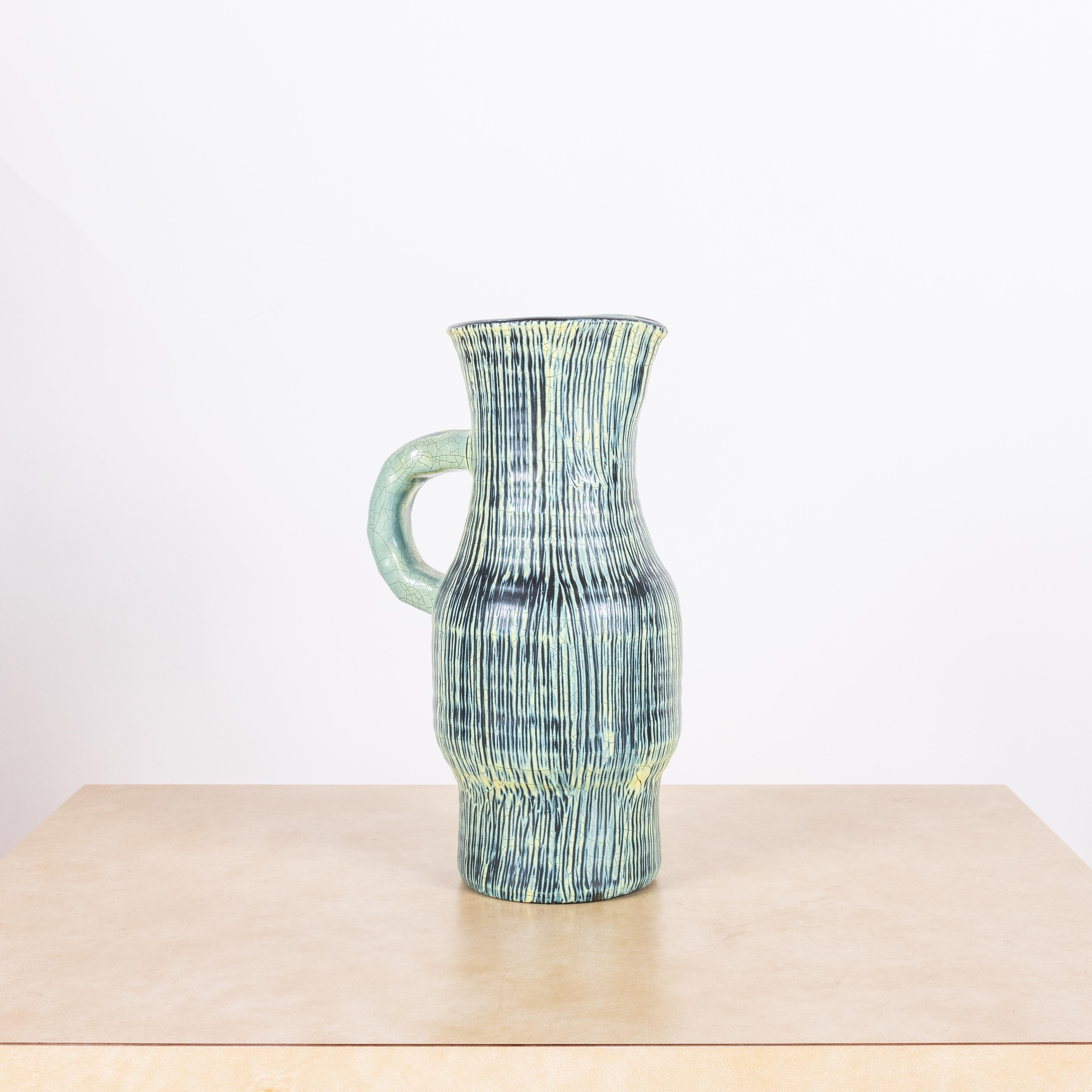Modern Rare Glazed Turquoise Ceramic Accolay Pitcher For Sale