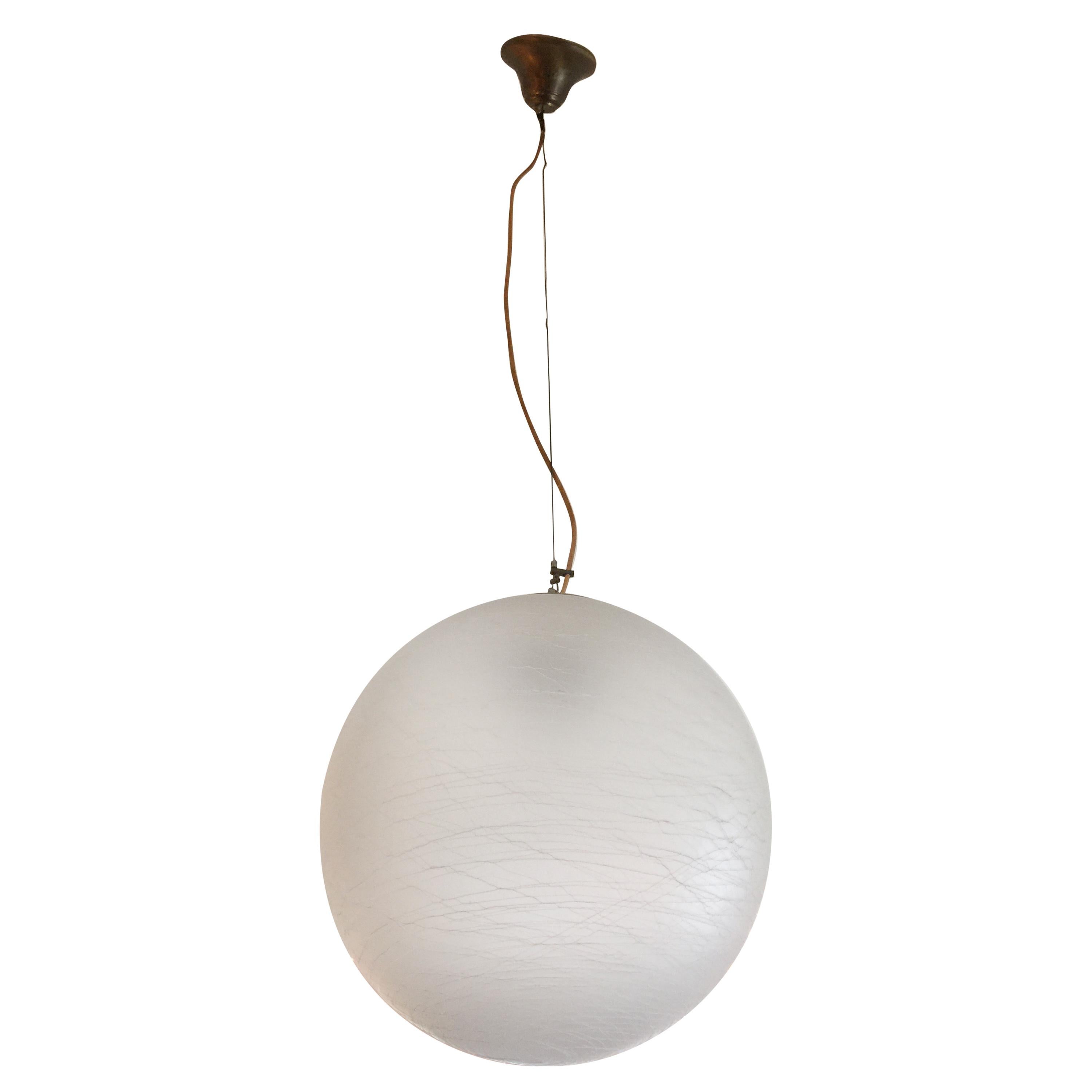 Rare Globe Light Fixture by Venini in White Opaque Textured Murano Glass