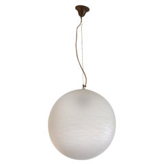 Rare Globe Light Fixture by Venini in White Opaque Textured Murano Glass