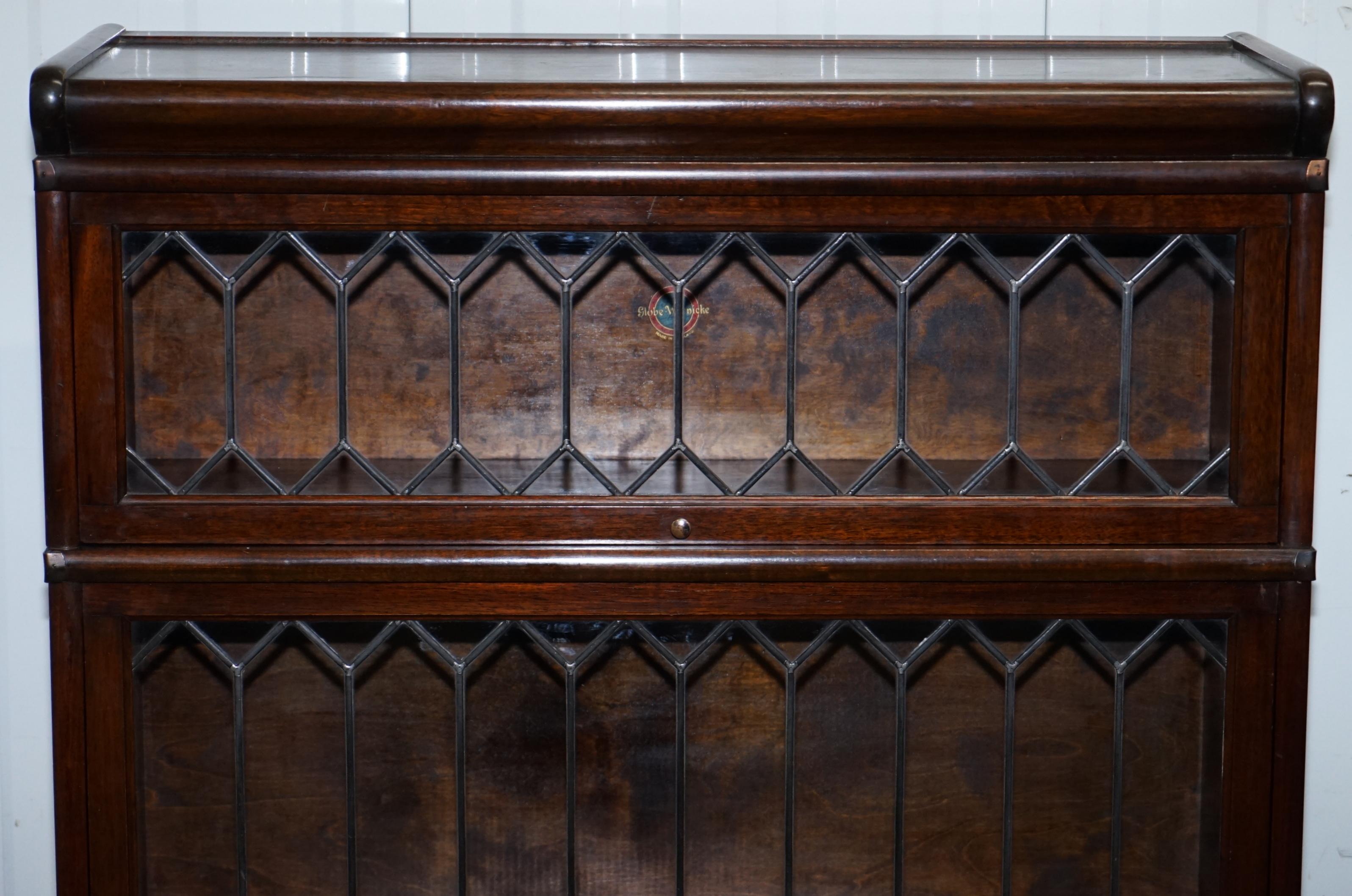 English Rare Globe Wernicke Mahogany & Lead Lined Glass Legal Stacking Library Bookcase