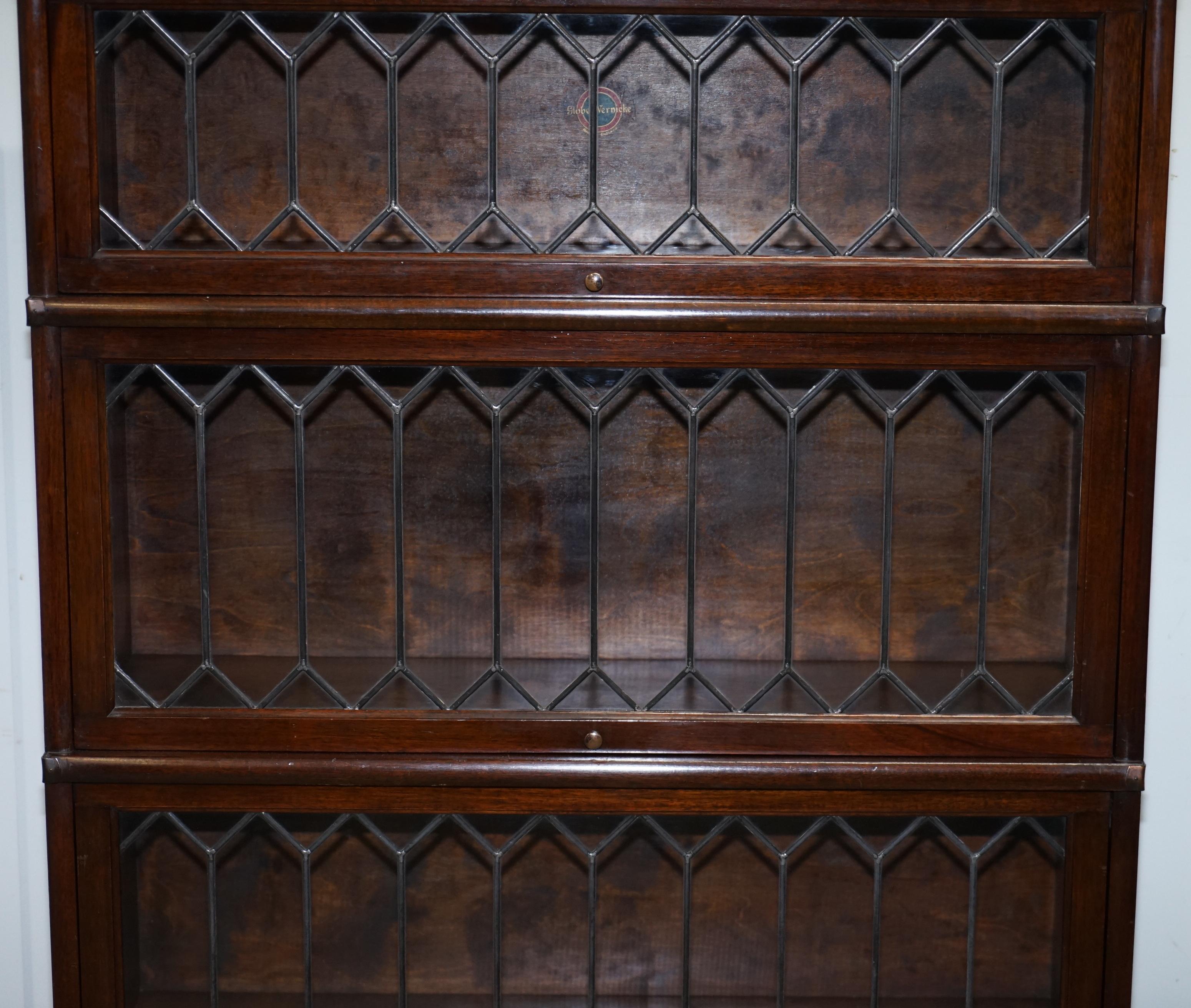 Hand-Crafted Rare Globe Wernicke Mahogany & Lead Lined Glass Legal Stacking Library Bookcase