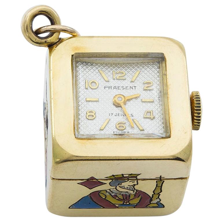 Rare Gold and Enamel Card Suit Clock Charm