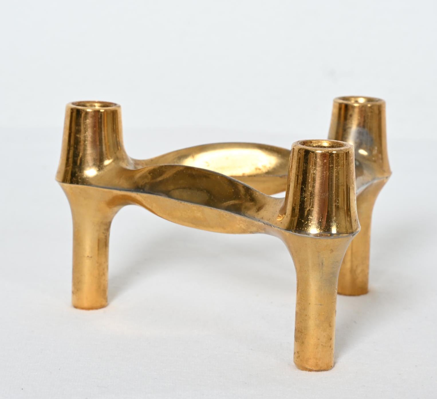 German Rare Gold BMF Nagel Quist Variomaster Brutalist Stockable Modular Candleholder For Sale