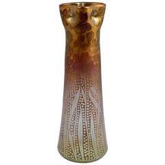 Rare Gold Etched Loetz Vase with Iris Flowers, circa 1902