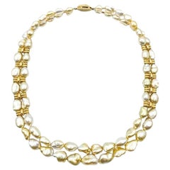 Rare Gold Heishi Pearls Necklace 18 Karat Gold