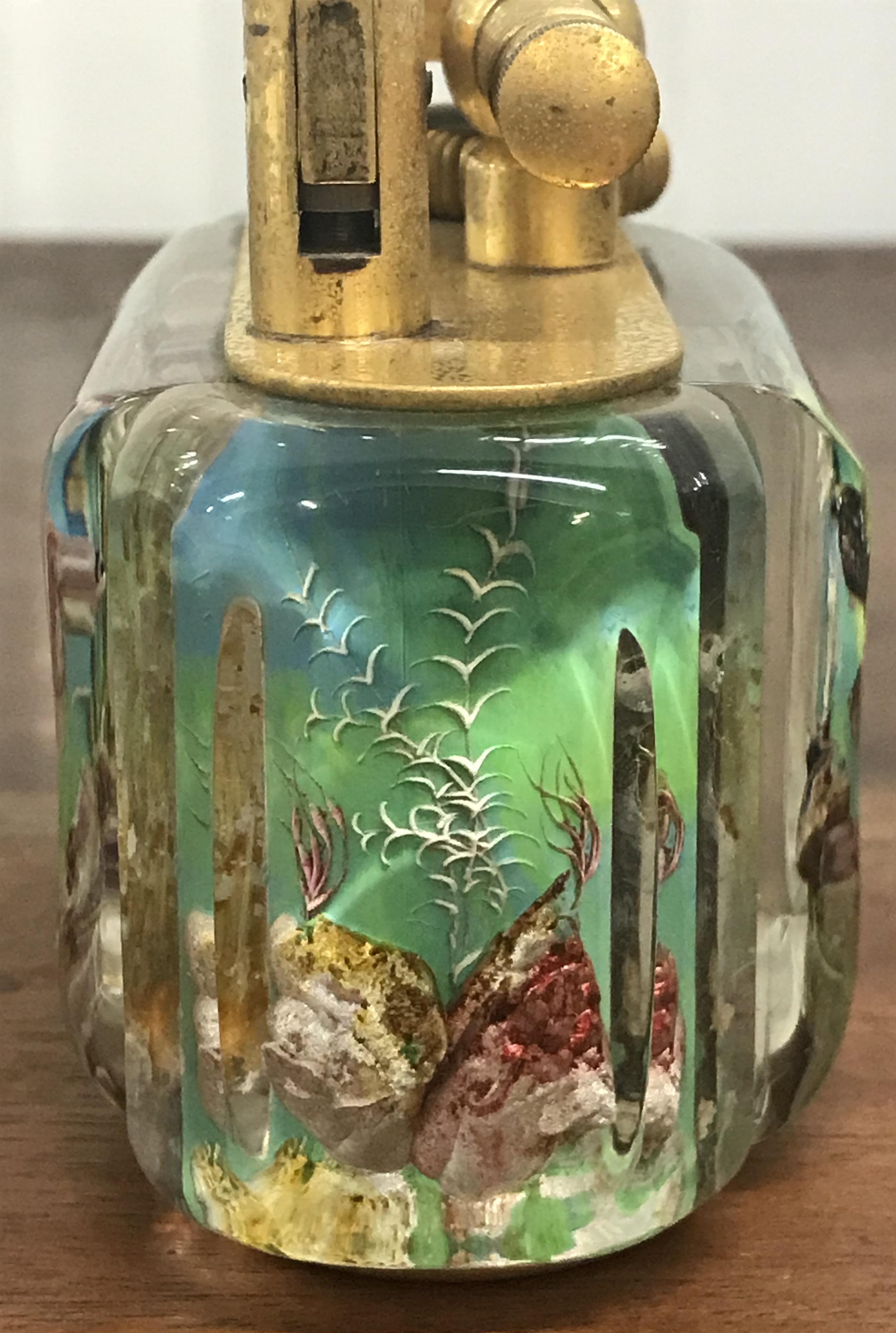 Rare Gold-Plated 1950s Dunhill Aquarium Oversized Table Lighter Made in England 2