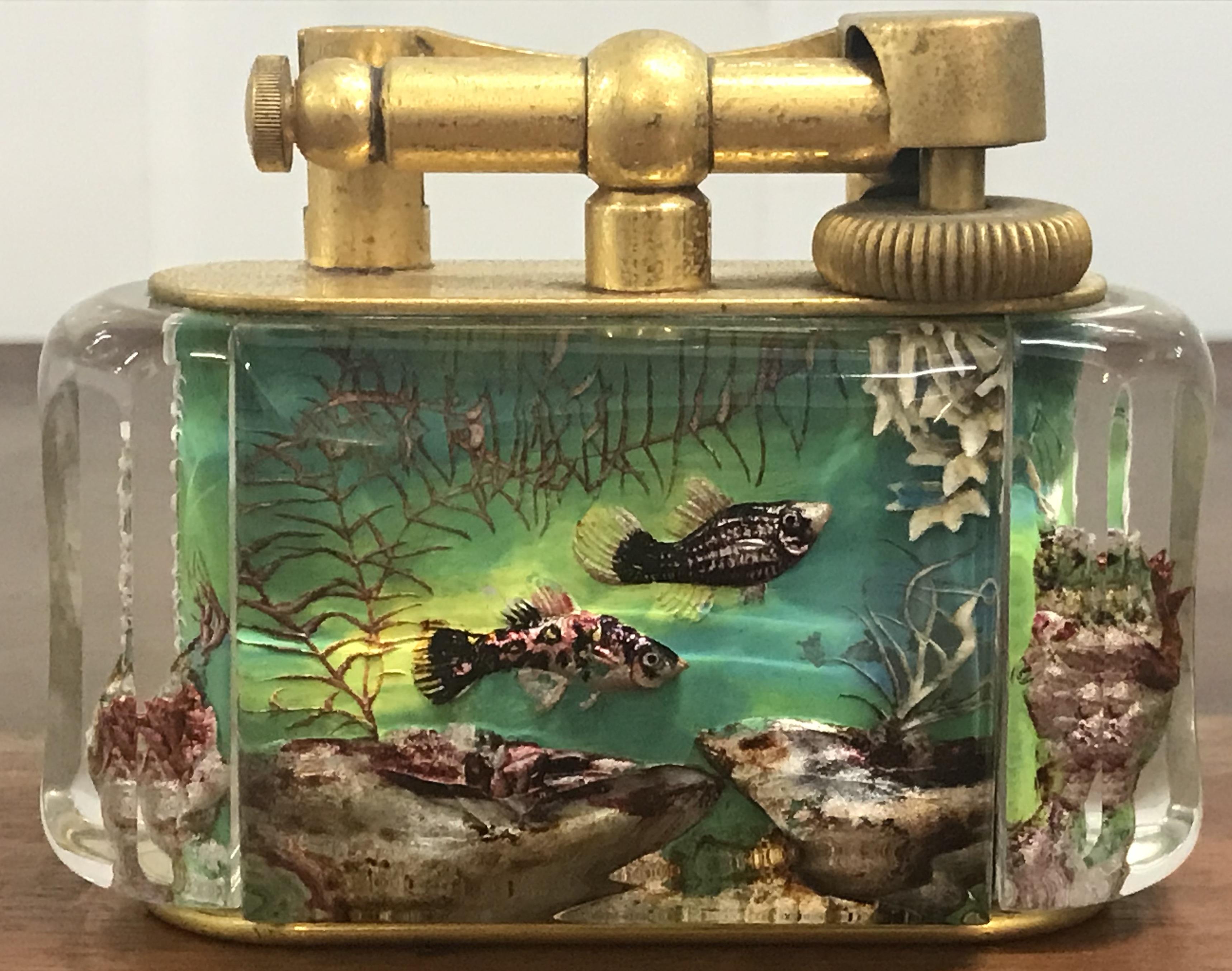 Rare Gold-Plated 1950s Dunhill Aquarium Oversized Table Lighter Made in England 5