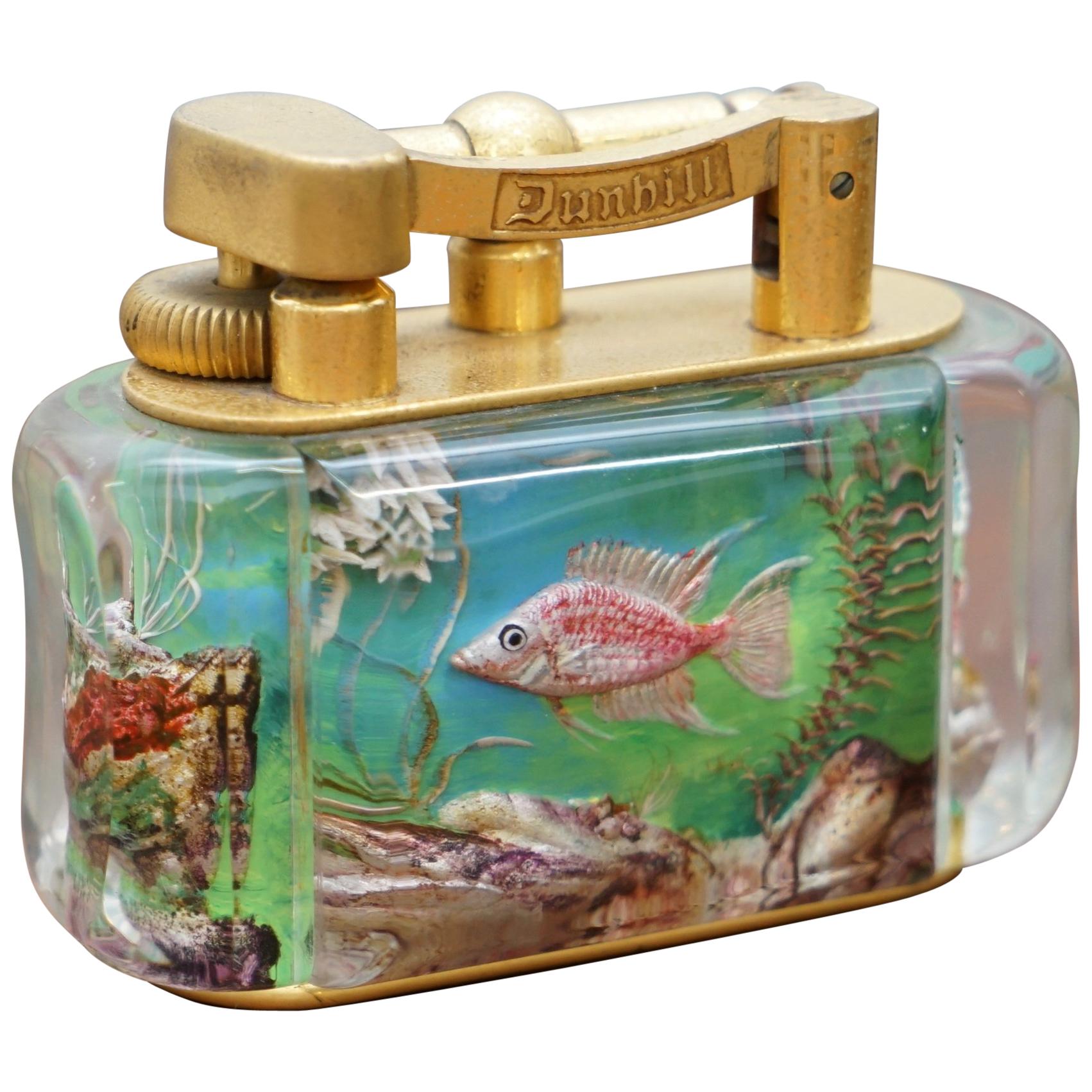Rare Gold-Plated 1950s Dunhill Aquarium Oversized Table Lighter Made in England