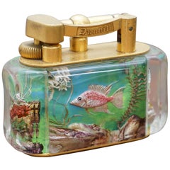 Vintage Rare Gold-Plated 1950s Dunhill Aquarium Oversized Table Lighter Made in England