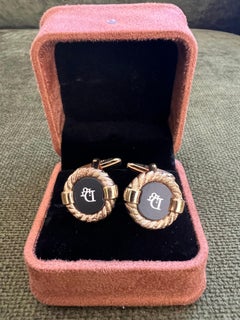 Rare Gold Plated & Onyx Vintage Art Deco Christian Dior Cufflinks In Lux Case