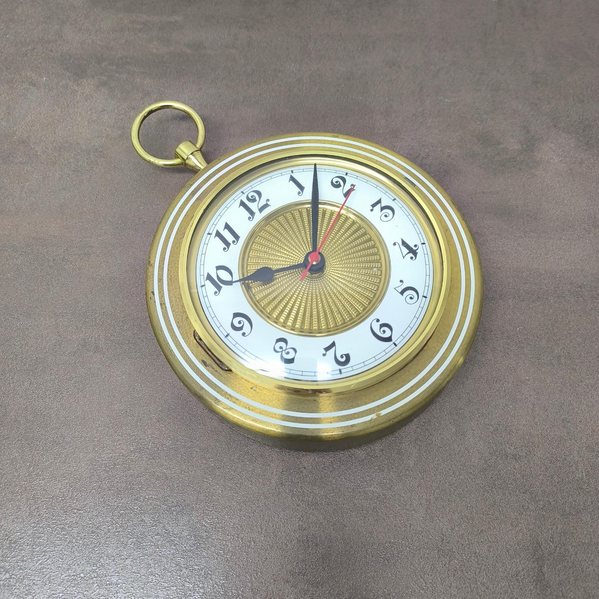Art Deco Rare Golden Junghans Gilt Brass Enamel Wall Clock with Original Quartz Movement For Sale