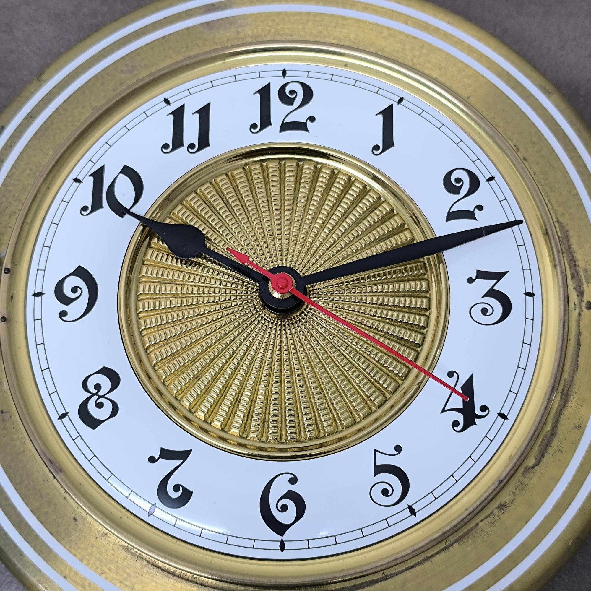 20th Century Rare Golden Junghans Gilt Brass Enamel Wall Clock with Original Quartz Movement For Sale