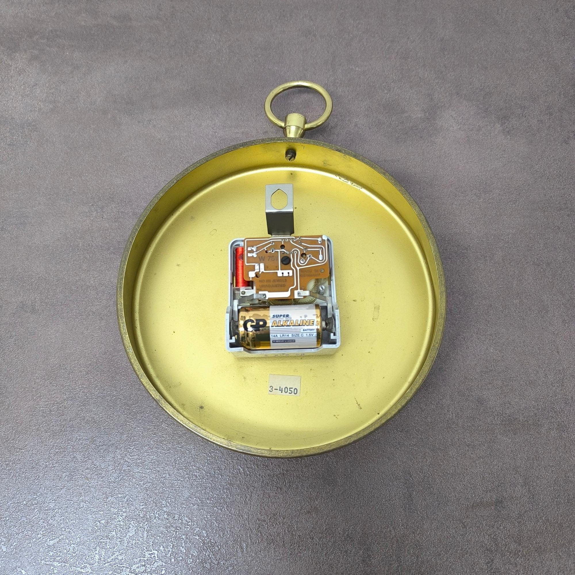 Rare Golden Junghans Gilt Brass Enamel Wall Clock with Original Quartz Movement For Sale 2