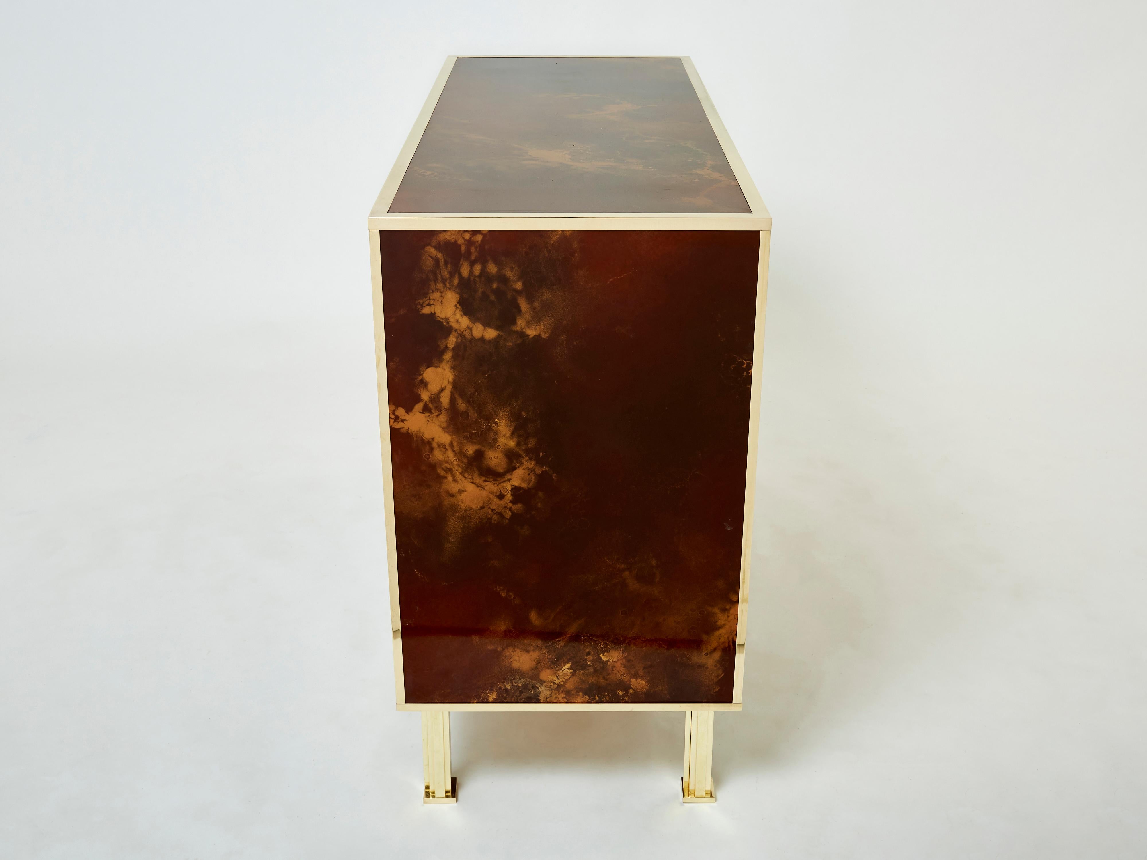 Rare Golden Lacquer and Brass Maison Jansen Chest of Drawers 1970s For Sale 4