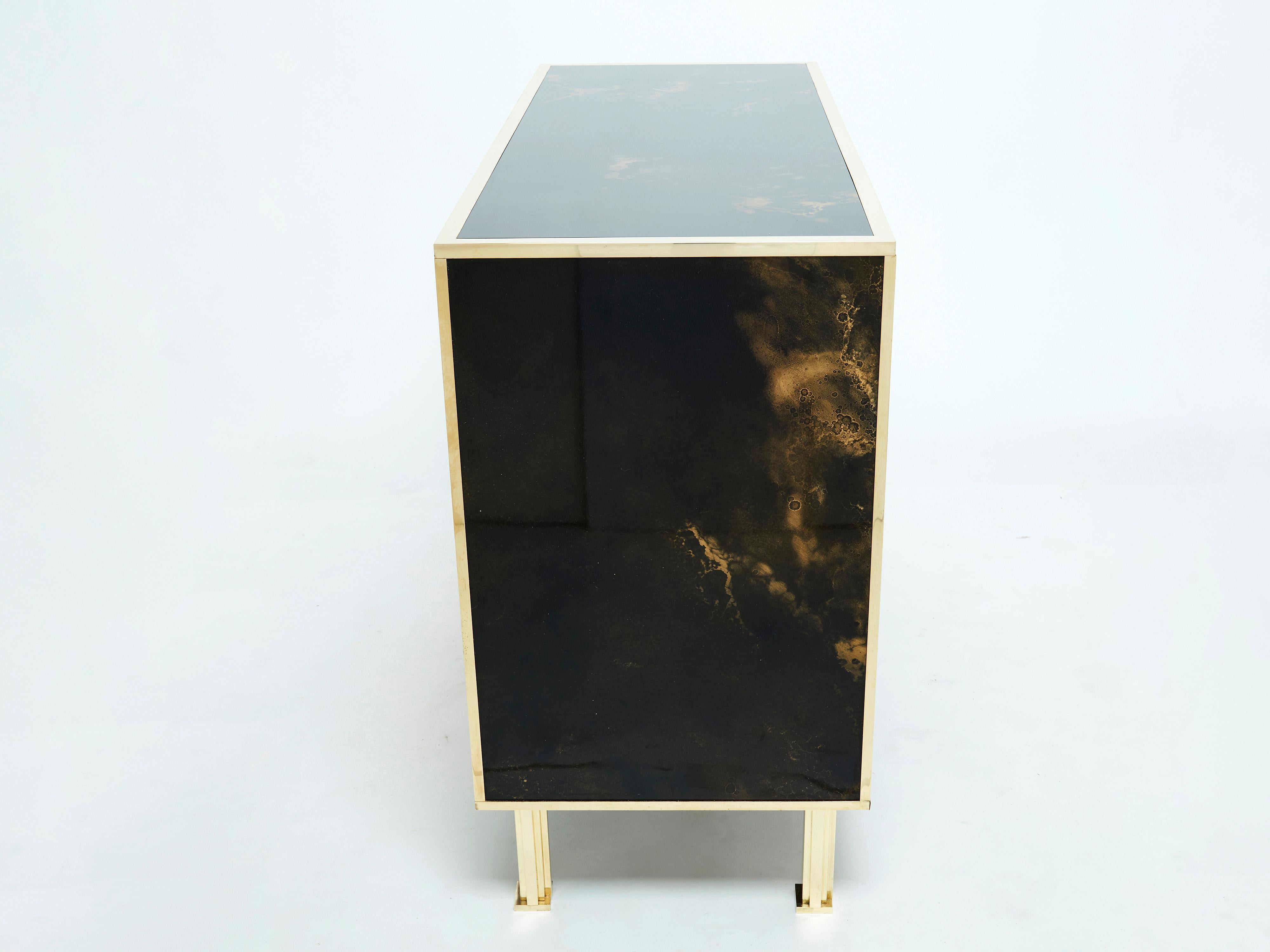 Rare Golden Lacquer and Brass Maison Jansen Chest of Drawers, 1970s 5