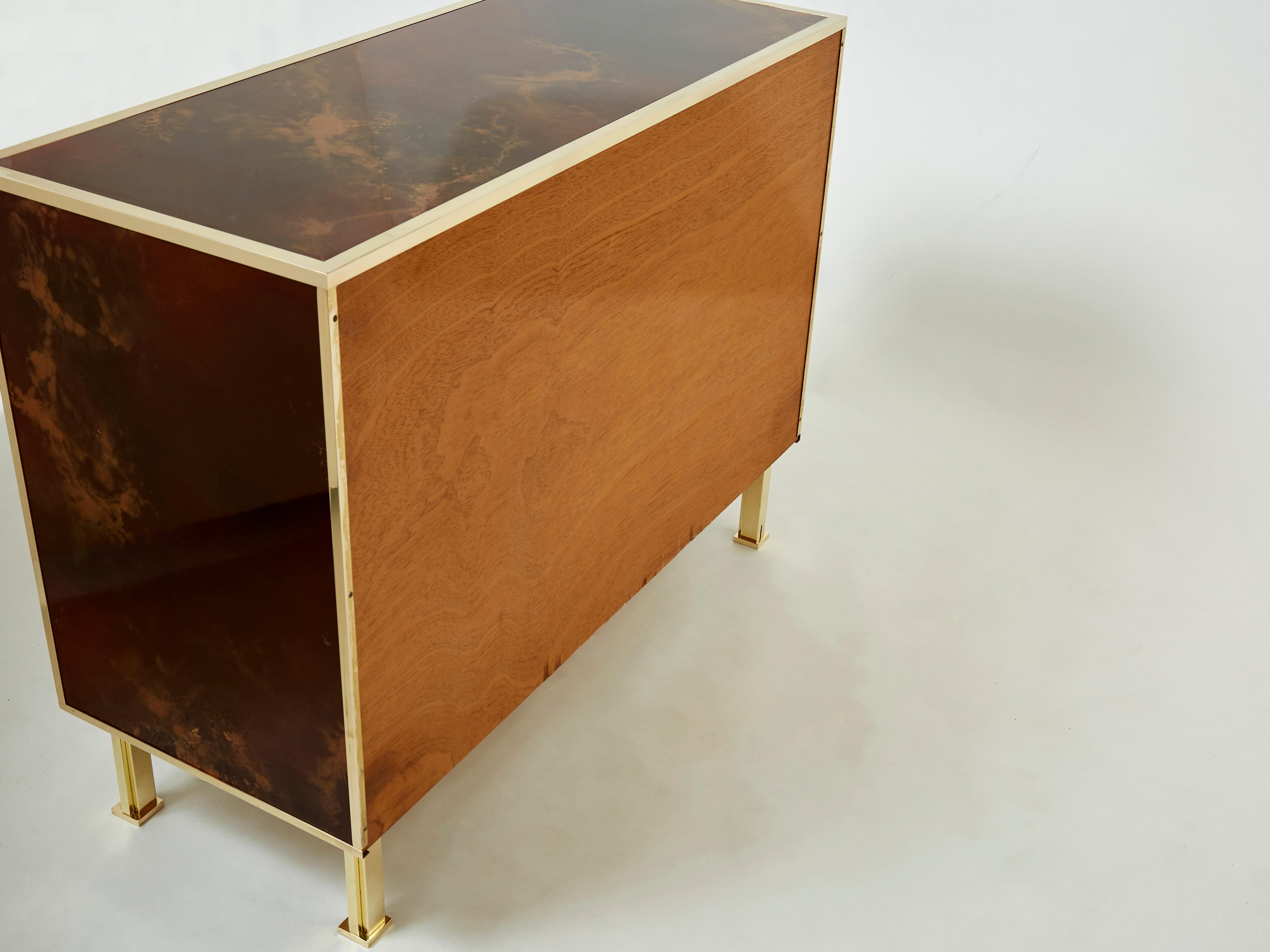Rare Golden Lacquer and Brass Maison Jansen Chest of Drawers 1970s For Sale 5
