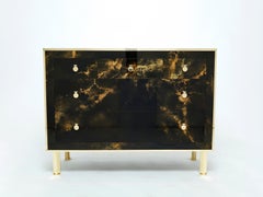 Rare Golden Lacquer and Brass Maison Jansen Chest of Drawers, 1970s