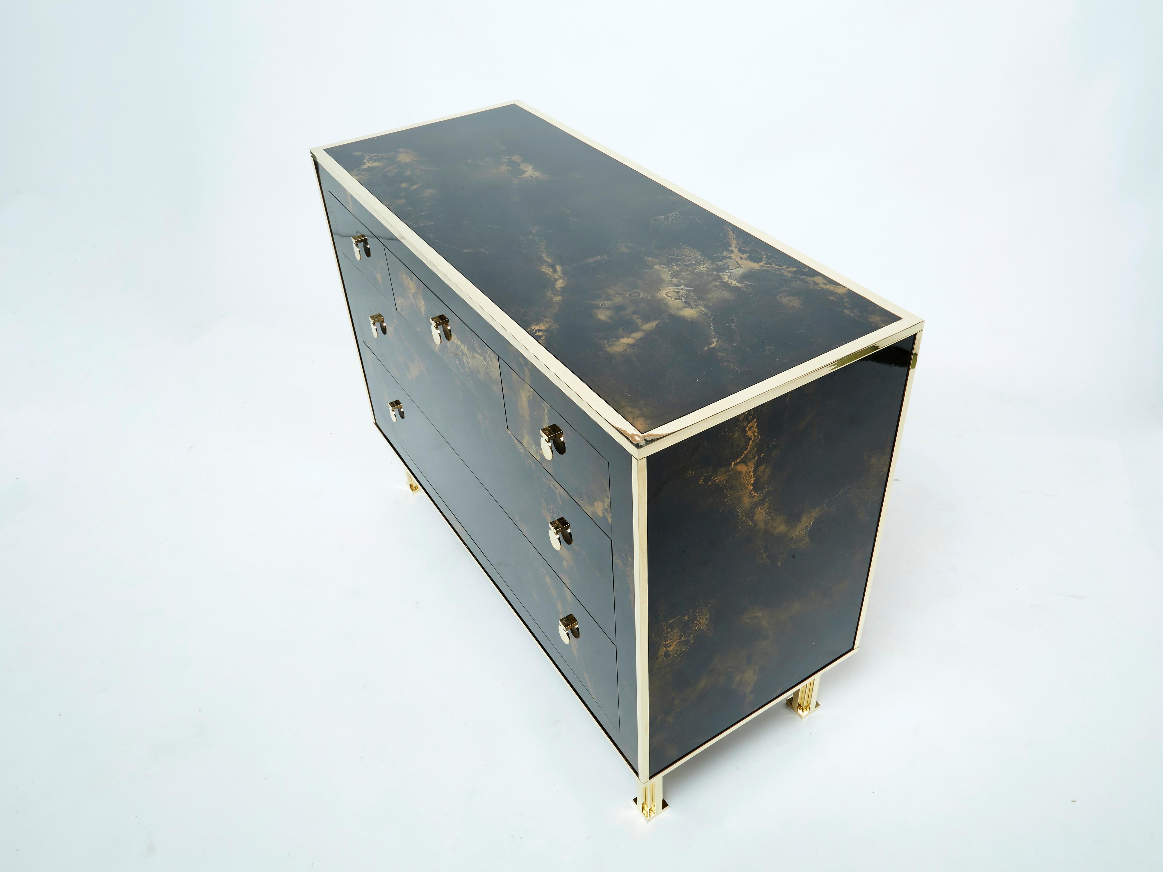 Rare Golden Lacquer and Brass Maison Jansen Chest of Drawers, 1970s 2