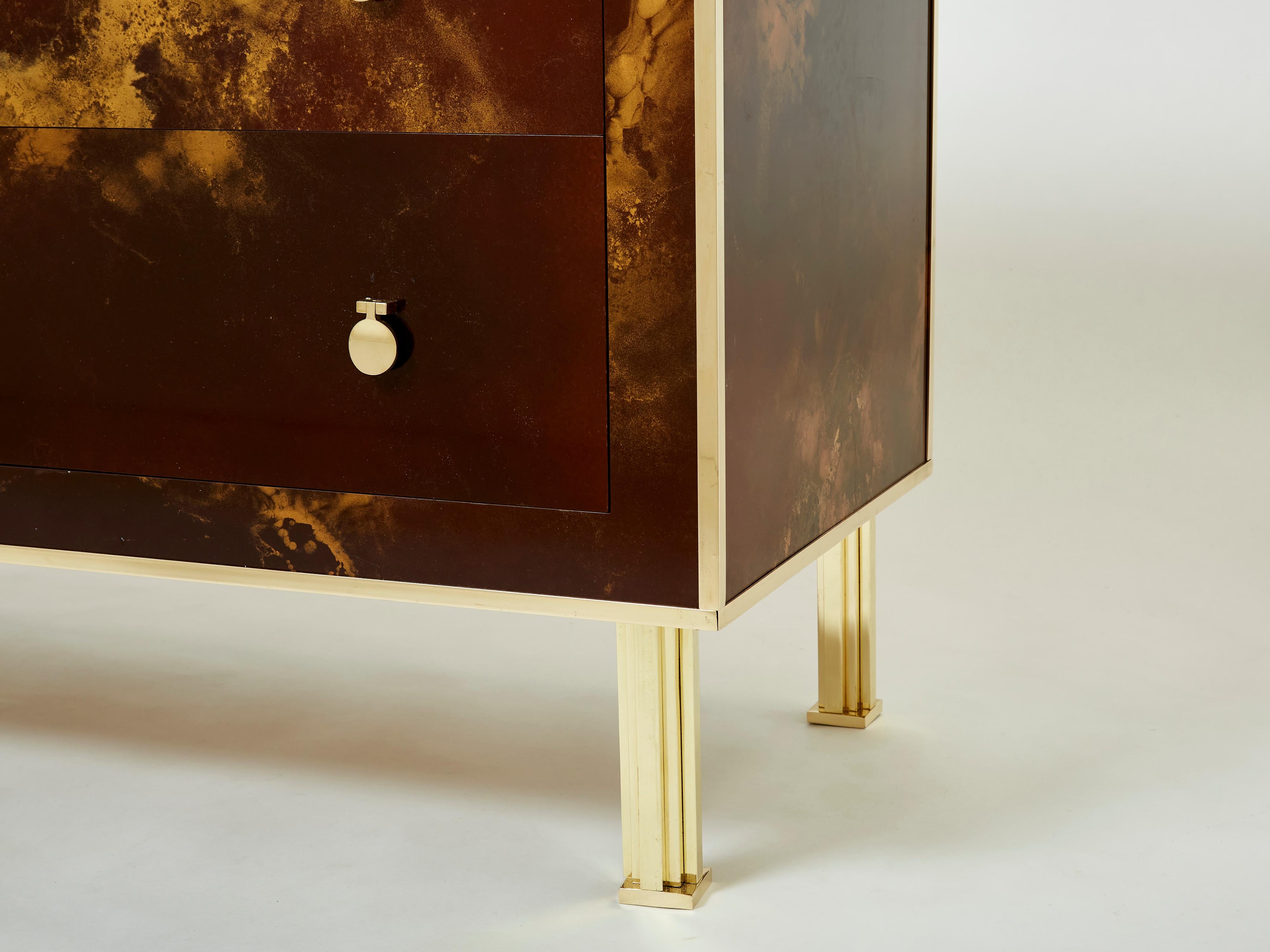 Rare Golden Lacquer and Brass Maison Jansen Chest of Drawers 1970s For Sale 3