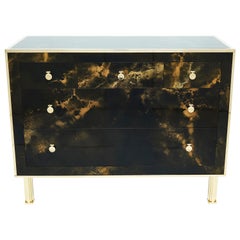 Rare Golden Lacquer and Brass Maison Jansen Chest of Drawers, 1970s