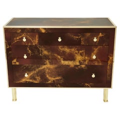 Rare Golden Lacquer and Brass Maison Jansen Chest of Drawers 1970s