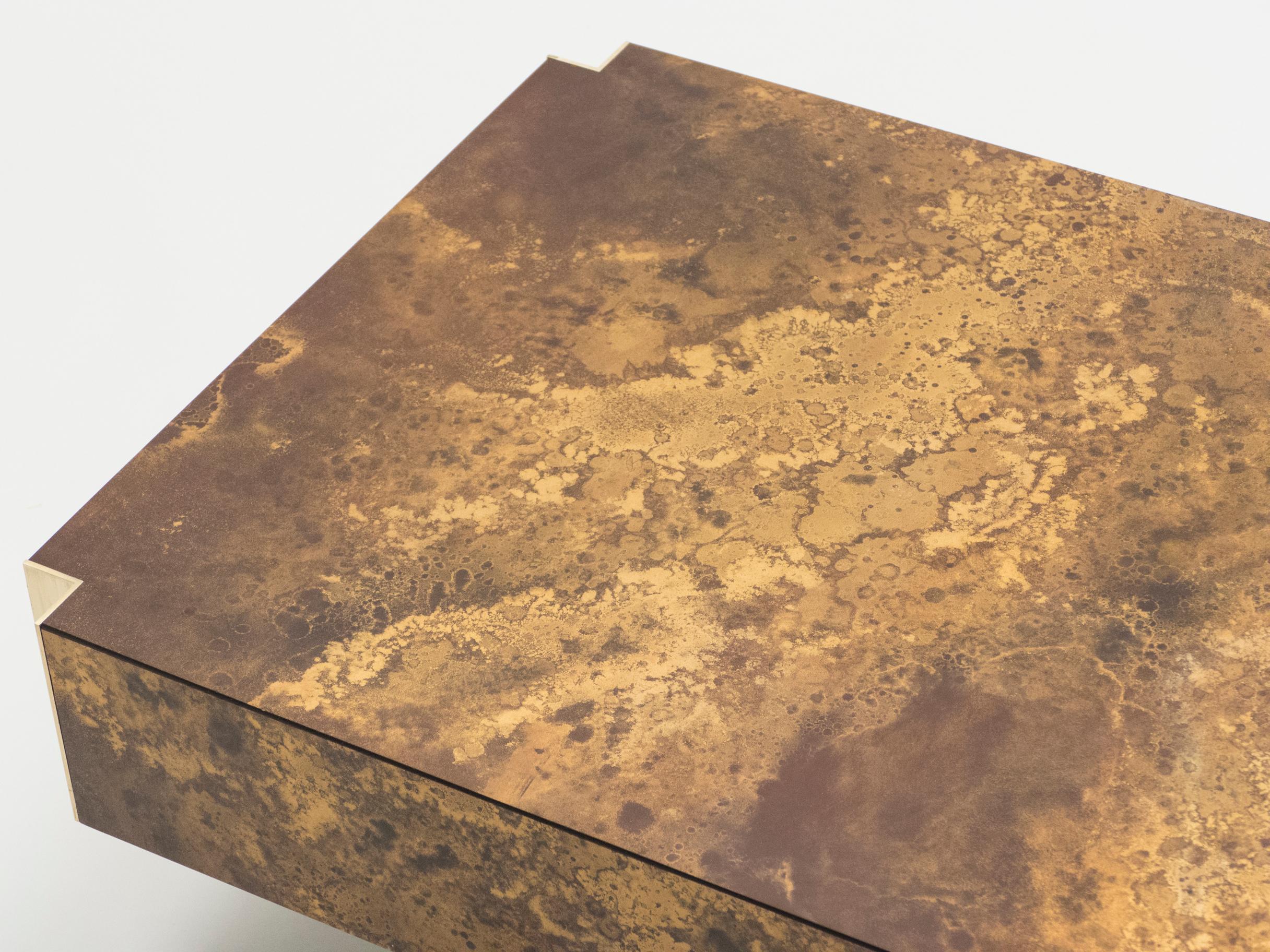 Golden Lacquer and Brass Coffee Table, 1970s 6