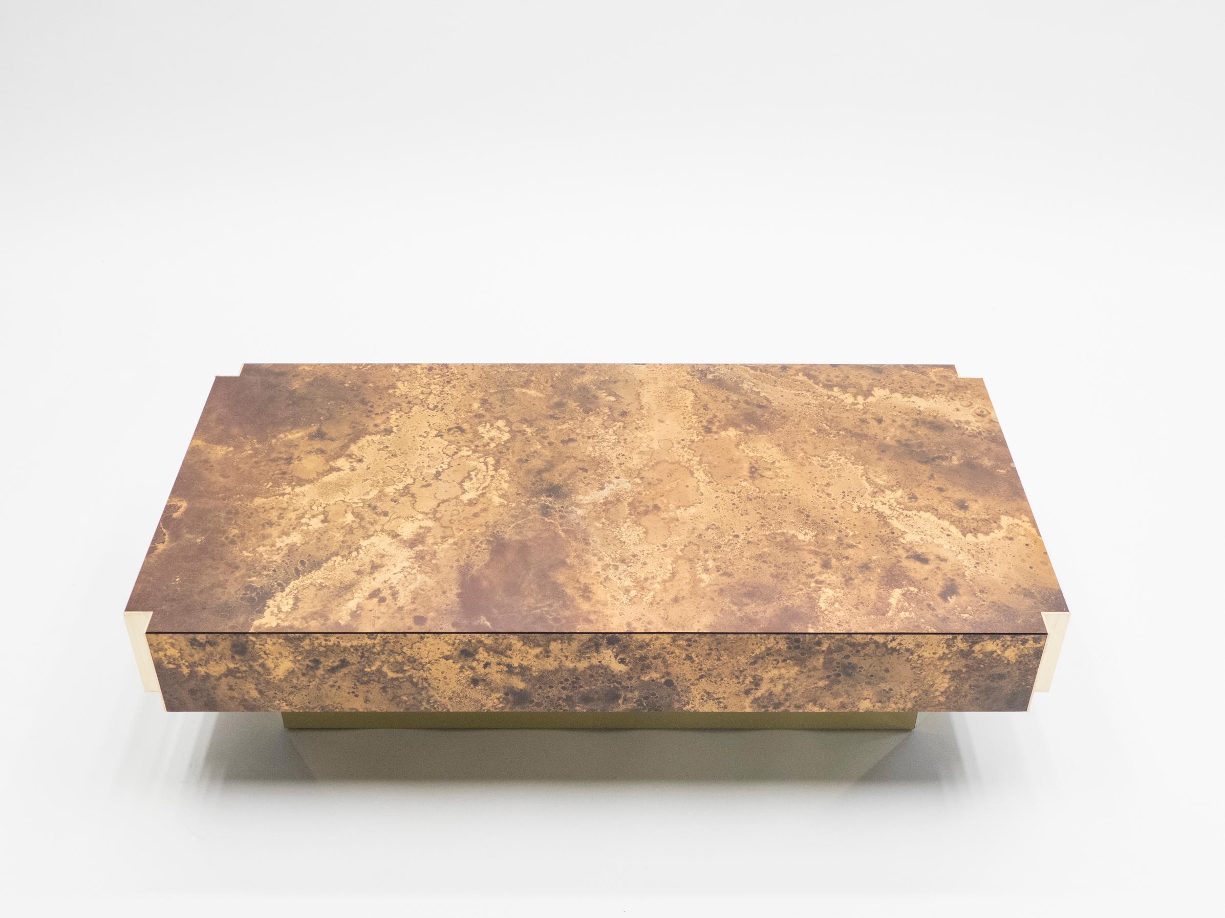 Late 20th Century Golden Lacquer and Brass Coffee Table, 1970s