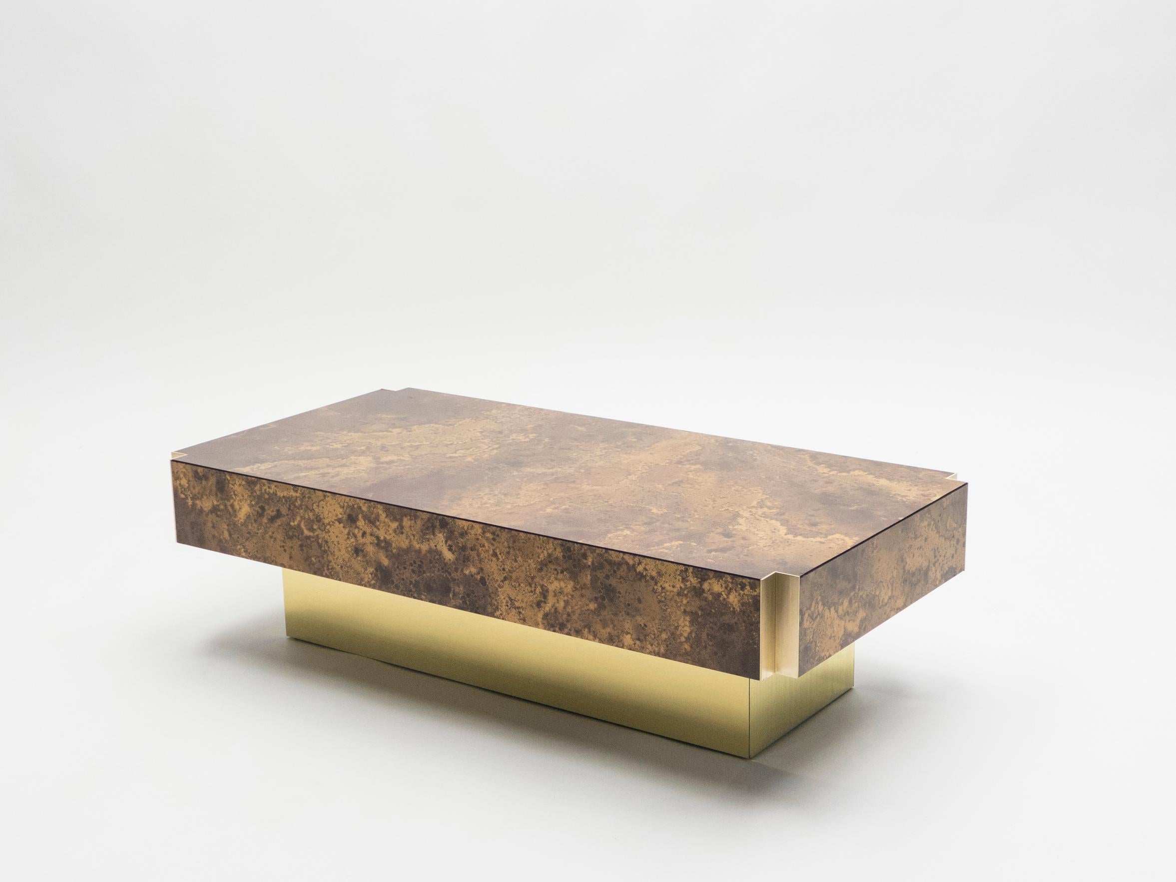 Golden Lacquer and Brass Coffee Table, 1970s 3