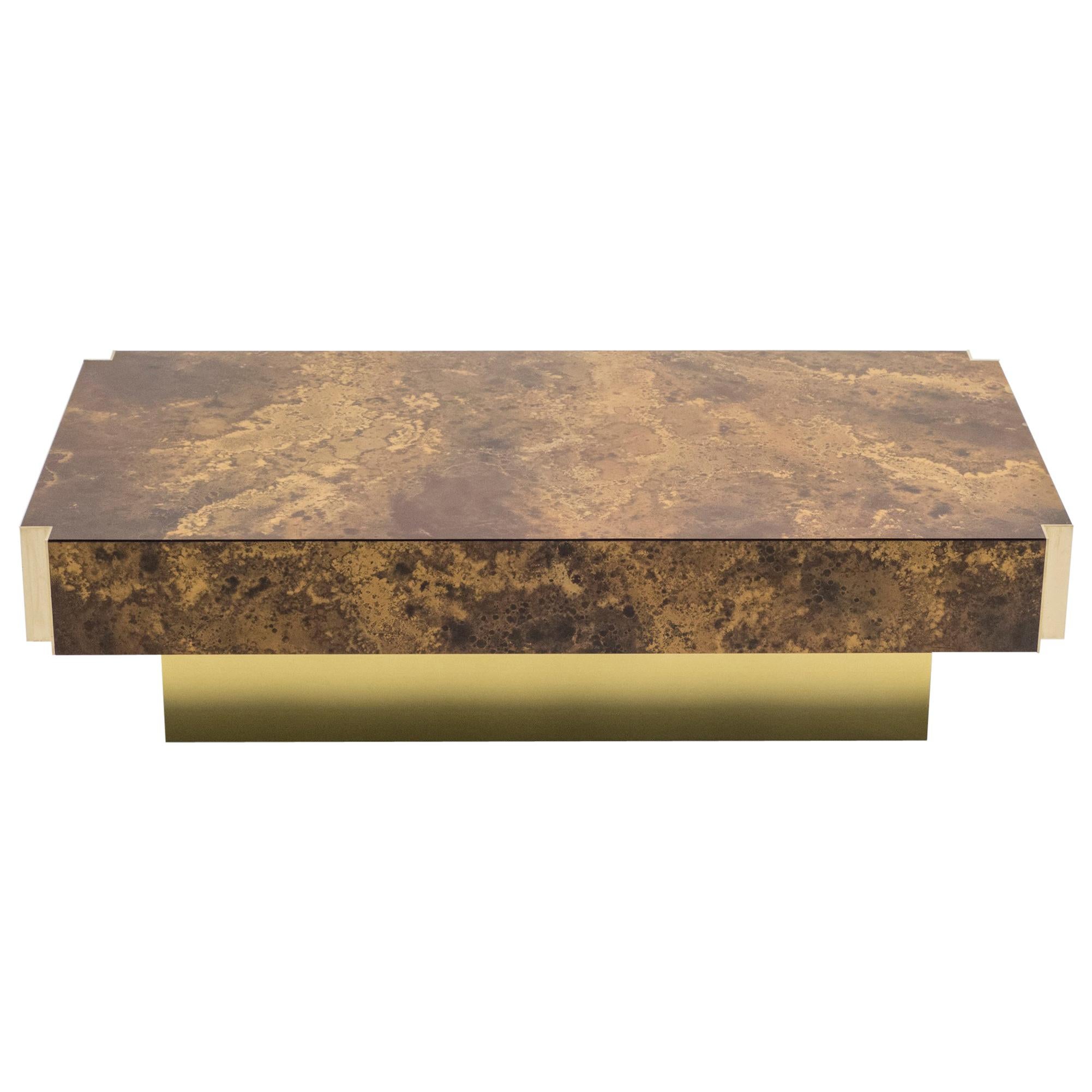 Golden Lacquer and Brass Coffee Table, 1970s