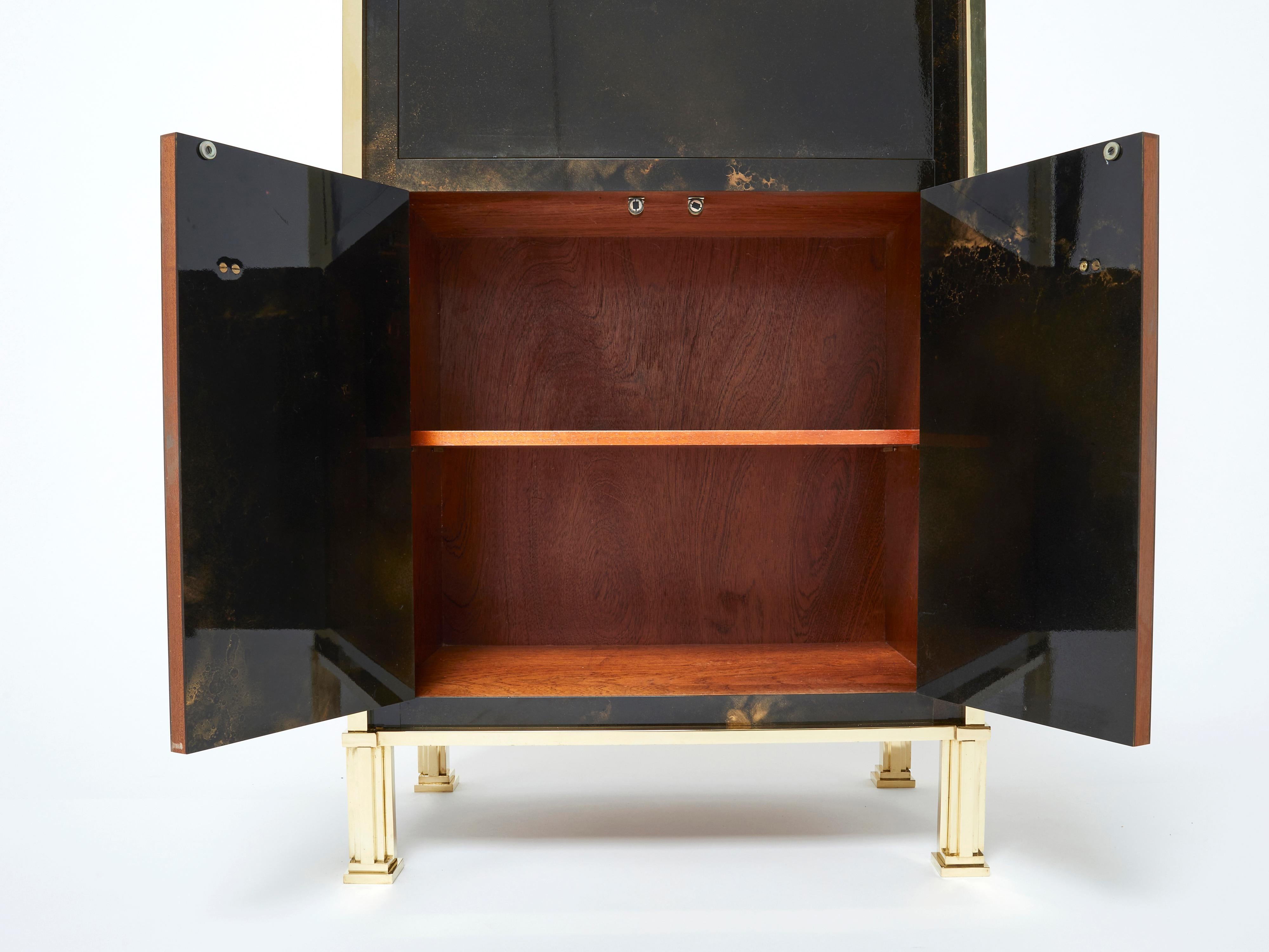 Late 20th Century Rare Golden Lacquer and Brass Maison Jansen Secretary Cabinet 1970s For Sale