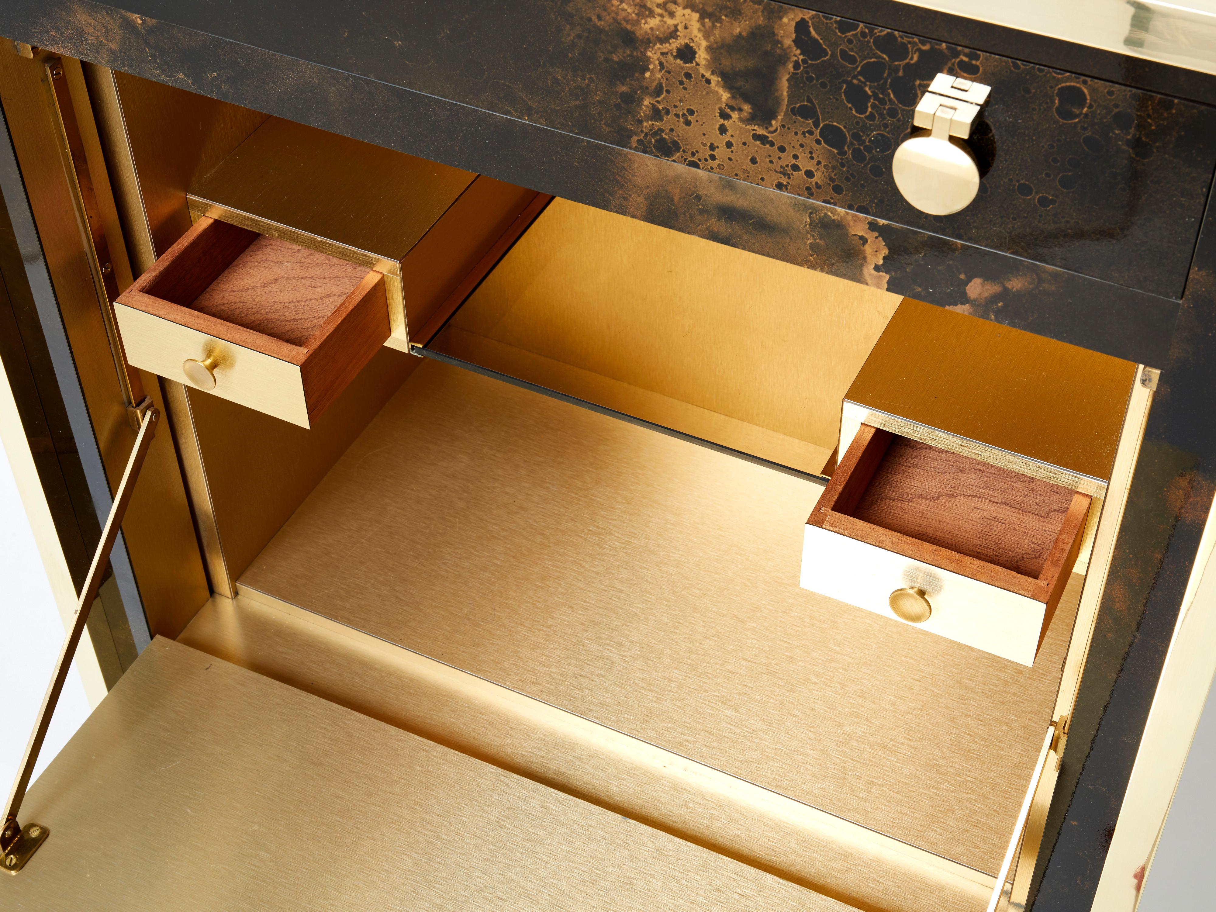 Rare Golden Lacquer and Brass Maison Jansen Secretary Cabinet 1970s For Sale 2