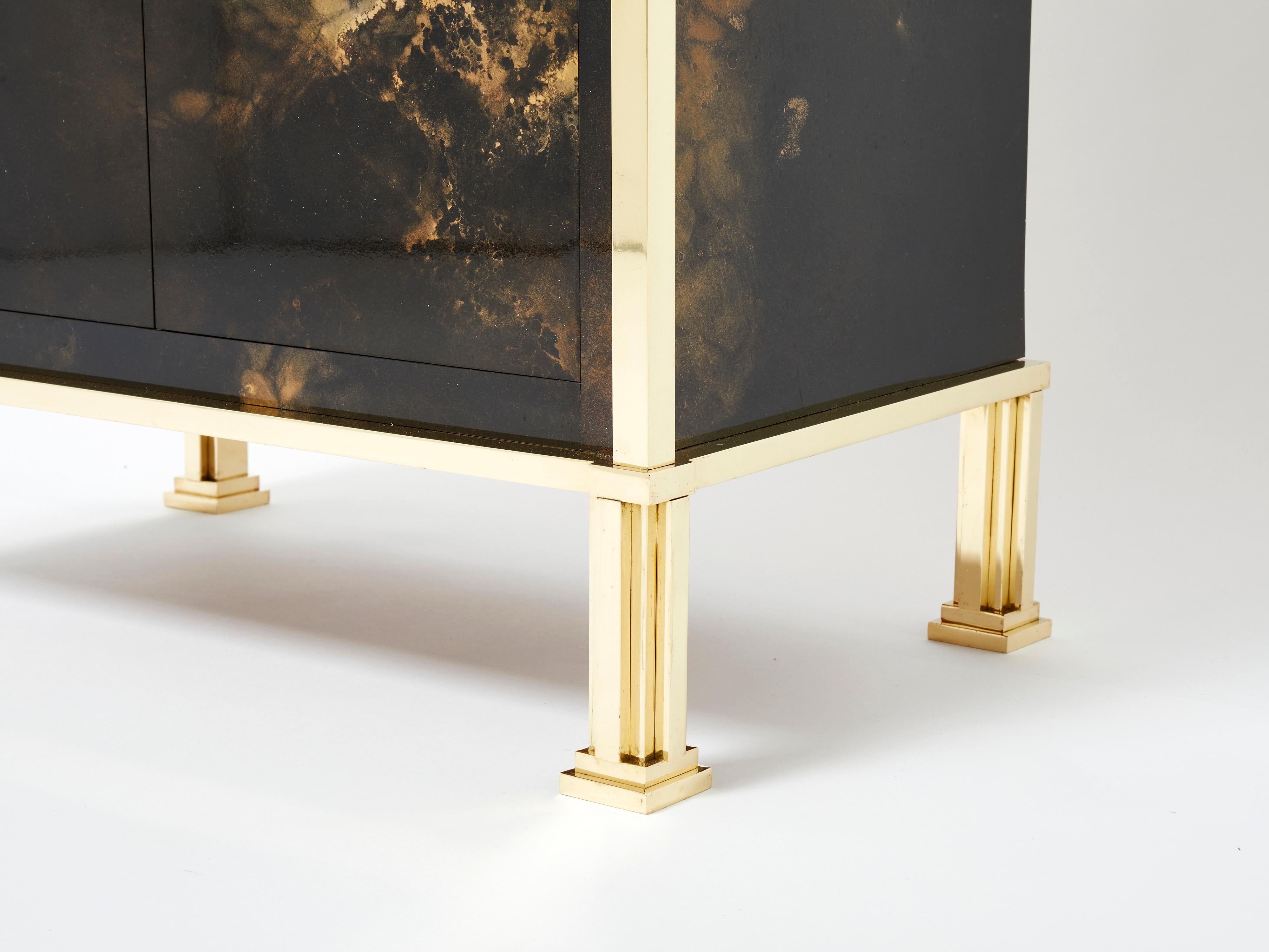 Rare Golden Lacquer and Brass Maison Jansen Secretary Cabinet 1970s For Sale 3
