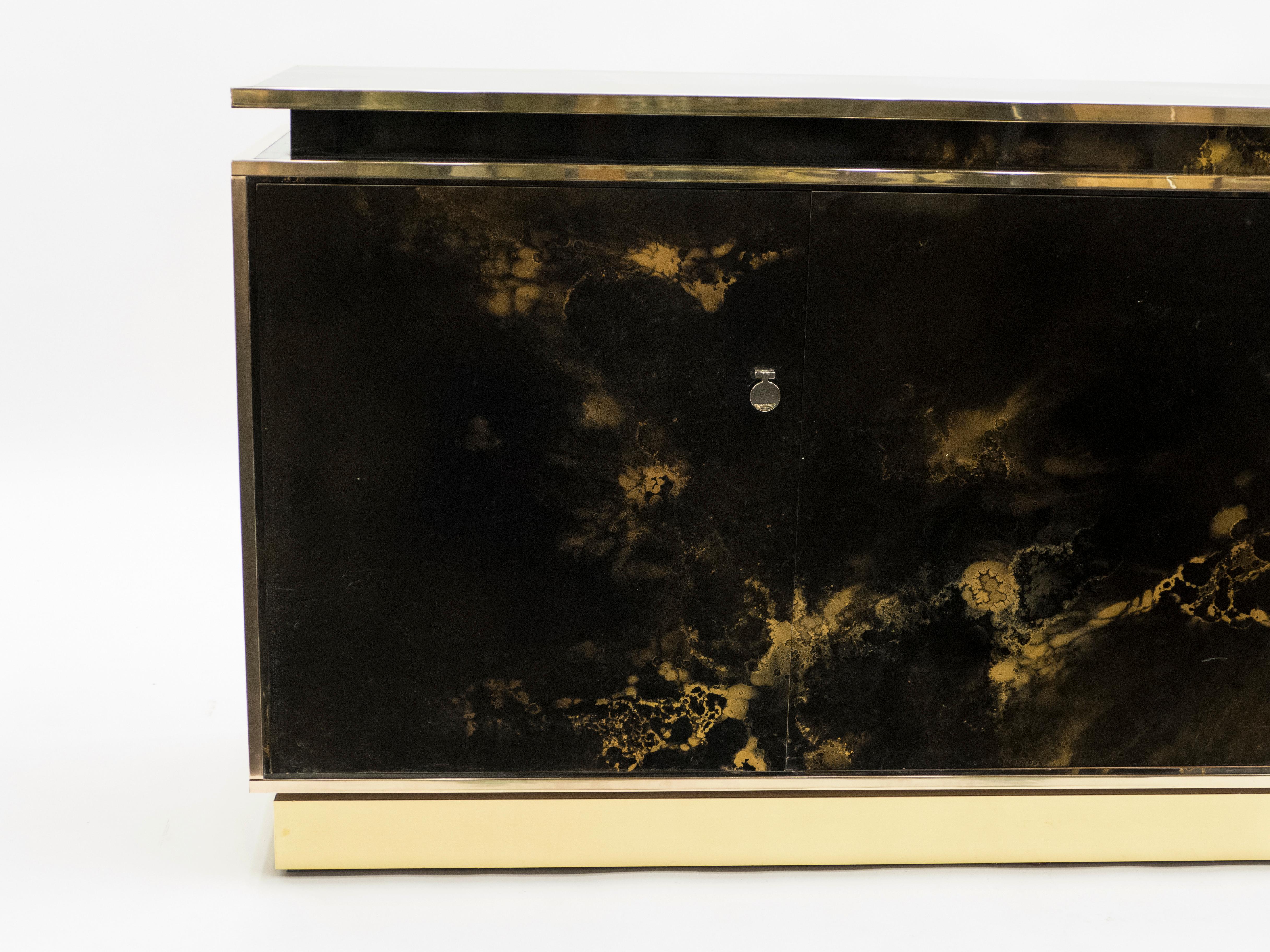 Rare Golden Lacquer and Brass Maison Jansen Sideboard 1970s 5