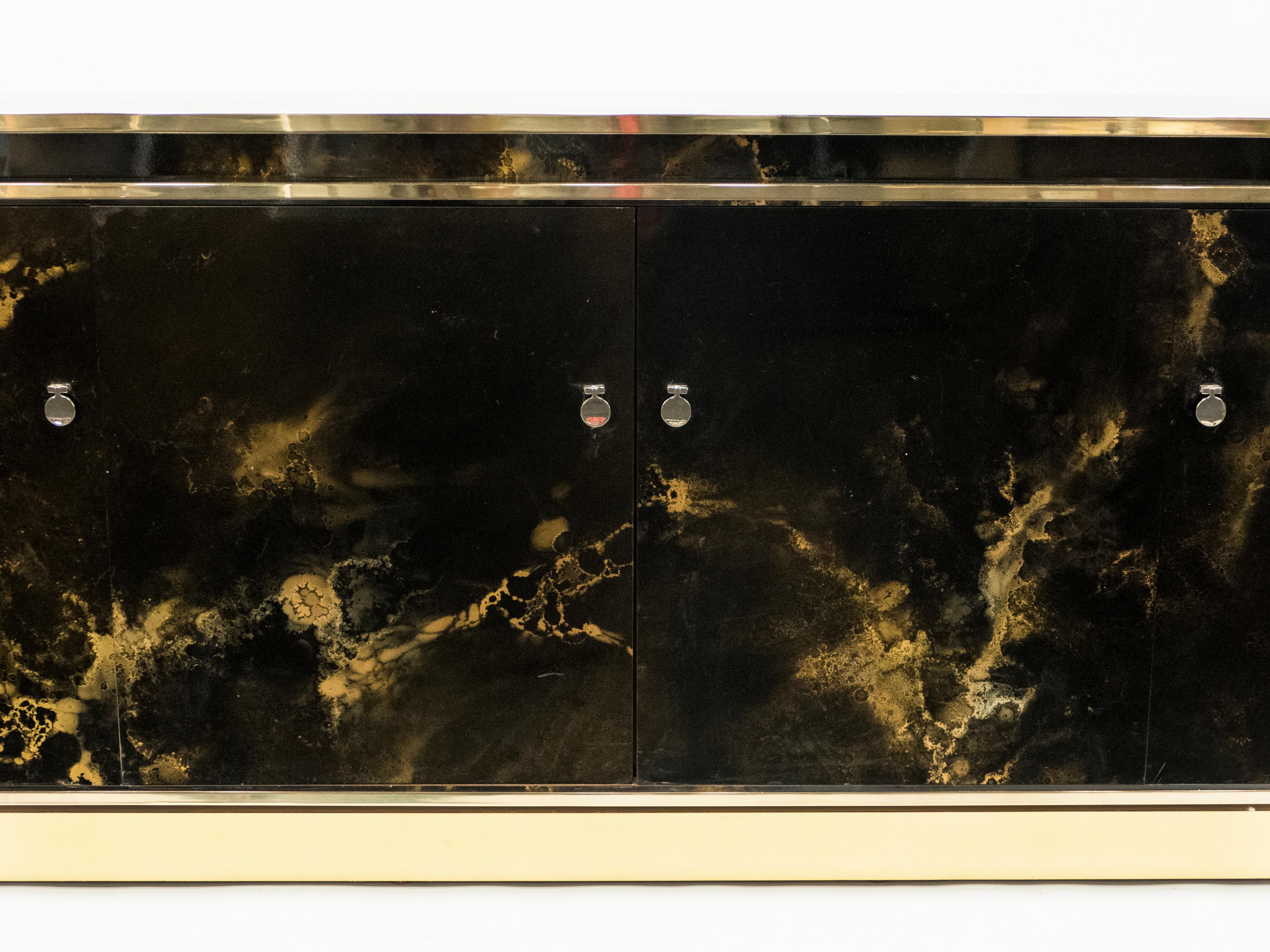 Rare Golden Lacquer and Brass Maison Jansen Sideboard 1970s 6