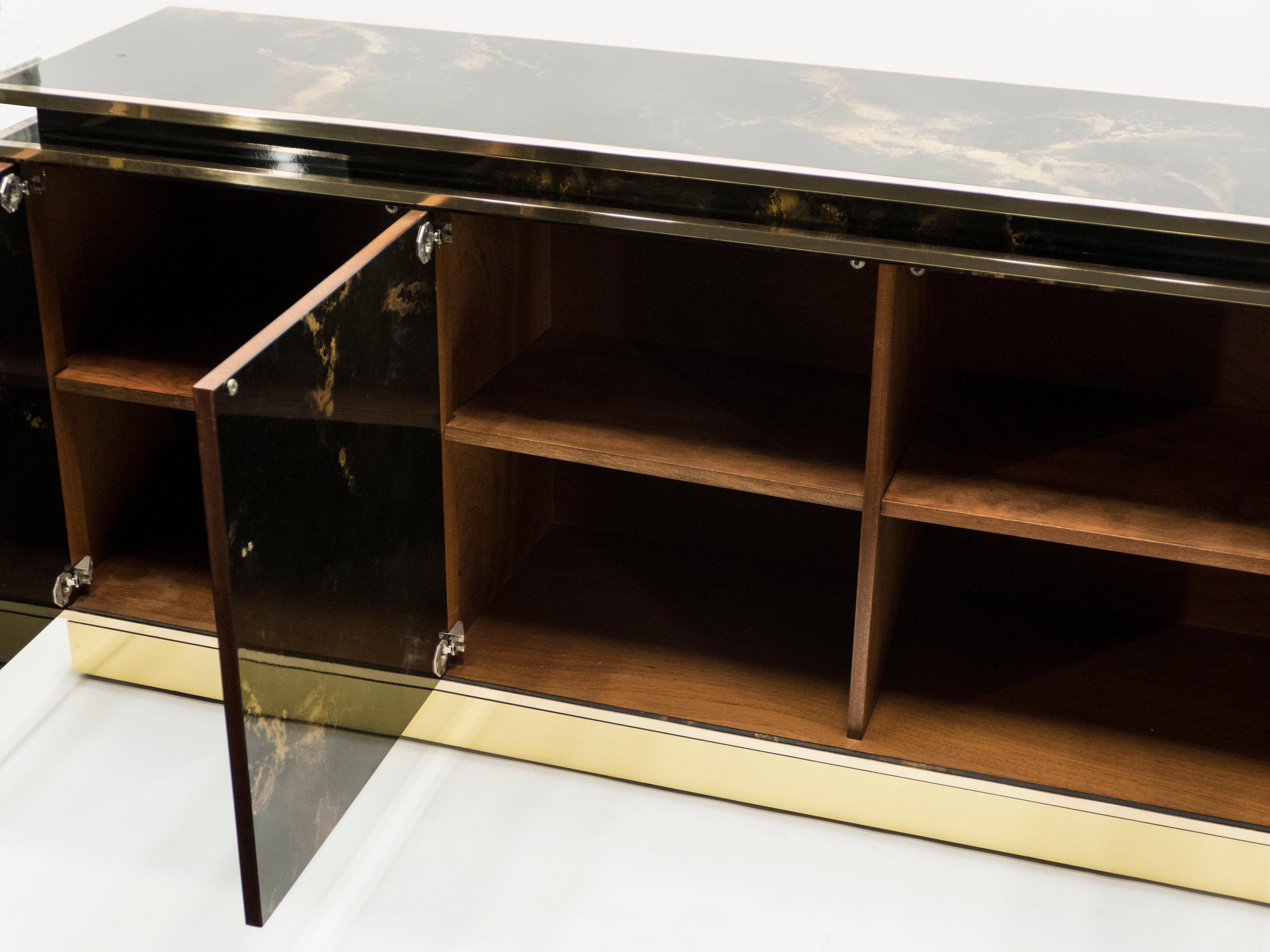 Rare Golden Lacquer and Brass Maison Jansen Sideboard 1970s 9