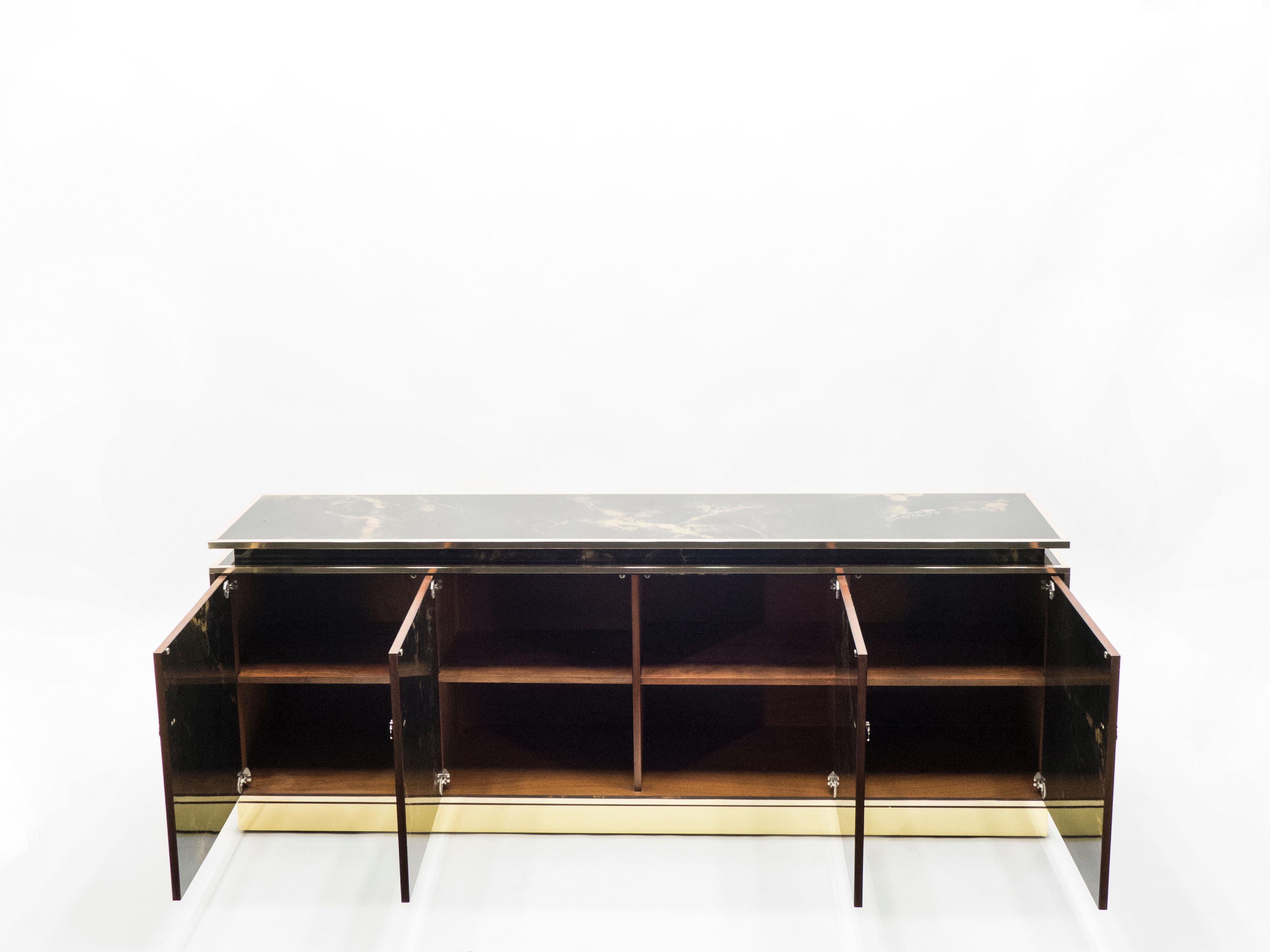 Late 20th Century Rare Golden Lacquer and Brass Maison Jansen Sideboard 1970s